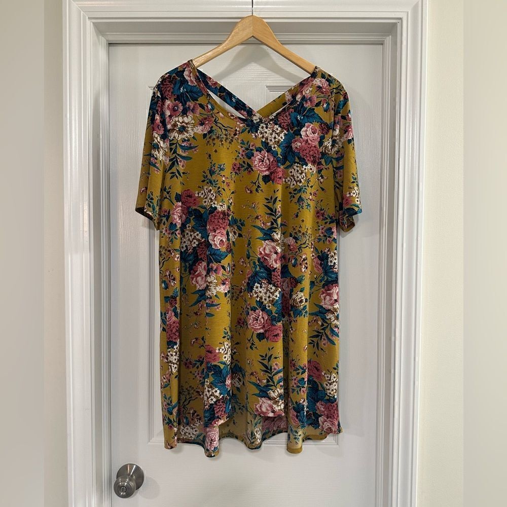Honeyme Yellow Floral Oversized T-Shirt Tunic size 2X